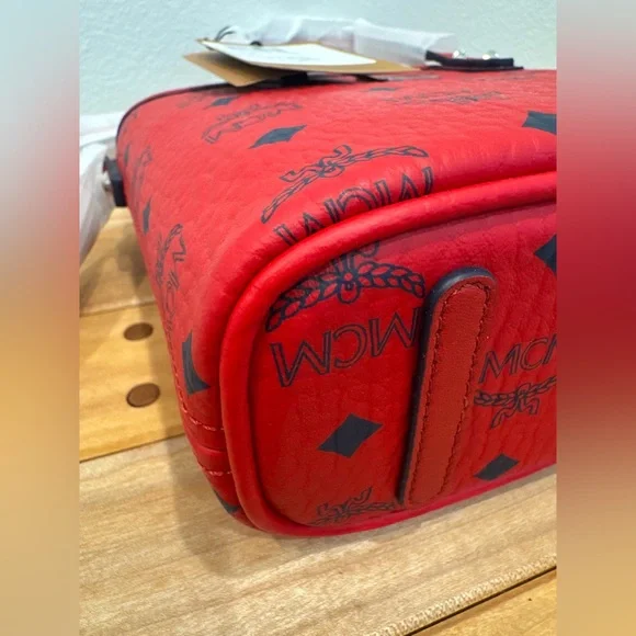 MCM Red Logo Tote with Black Monogram Accents - Picture 4 of 9